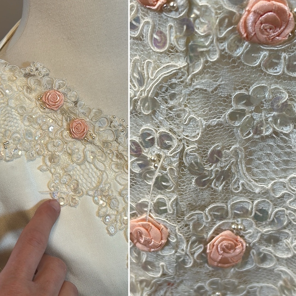 Vintage RINA diMONTELLA Blazer & Skirt set Lace and Rose Bud Embroidery Size 6 - Picture 9 of 17